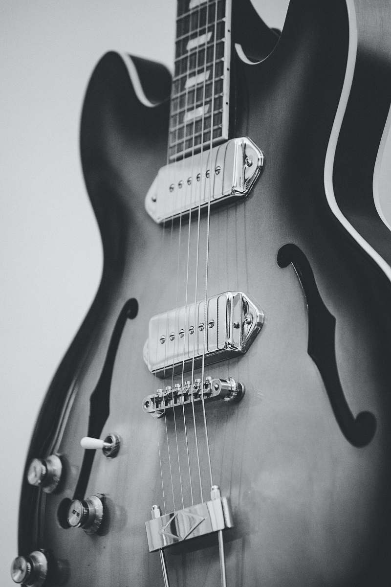 electric guitar greyscale photo of jazz guitar black-and-white